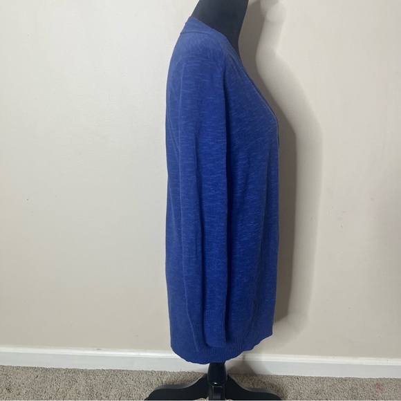 Eileen Fisher Blue Open Front Organic Linen Cotton Knit Cardigan Sweater Sz LP - Picture 6 of 8